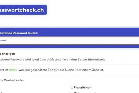 Auf Passwortcheck.ch lässt sich überprüfen, ob ein Kennwort lang und sicher genug ist, um einer Attacke mehrere Tage, Wochen oder Monate lang standhalten zu können.