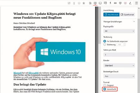 In Firefox sorgt meist schon die Einstellung „Vereinfacht“ dafür, dass Webseiten wie gewünscht ausgedruckt werden.
