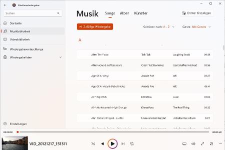 Die im Index gesammelten Songs können auch in einer Listenansicht betrachtet werden.