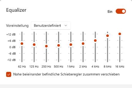 Einen Equalizer findet man ebenfalls in der Medienwiedergabe, dieser ist allerdings etwas versteckt.