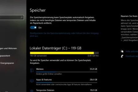 In den Windows-10-Einstellungen lässt sich die “Speicheroptimierung” aktivieren.