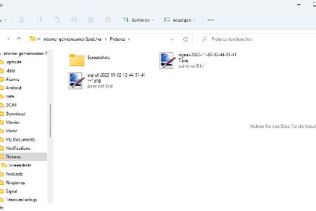 Bei Signal müssen Anhänge manuell abgespeichert werden, bevor diese per USB vom Smartphone auf den PC kopiert werden. Die Dateien finden sich dann im internen Speicher.