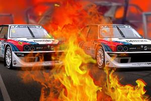 Elektrische Rallye-Deltas bei Feuer zerstört