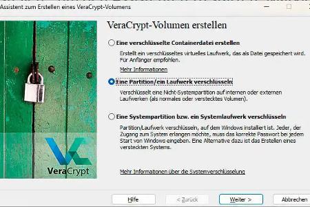 Für die Verschlüsselung separater Partitionen empfiehlt es sich, Veracrypt zu verwenden, da dieses Tool die umfangreichsten Anpassungsmöglichkeiten in diesem Bereich bietet.