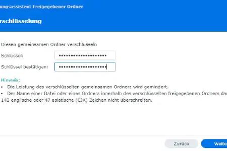 Bei Synology NAS-Geräten haben Sie nur die Möglichkeit, mit den integrierten Tools eine Verschlüsselung für freigegebene Ordner zu konfigurieren.