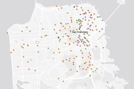 Karte Unfälle Robotaxis fahrerlose Autos San Francisco seit 2022