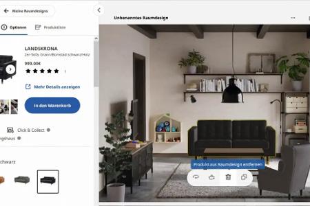 Der interaktive Raumplaner von Ikea erlaubt es, praktisch sämtliche Möbel aus dem Sortiment individuell zu platzieren. Dadurch wird ein realistischer Eindruck vermittelt.