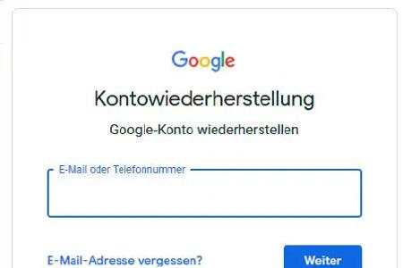 Für die Kontowiederherstellung bietet Google einen Assistenten an. Der Vorgang startet nach der Eingabe Ihrer Mailadresse.