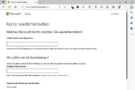 Auch Microsoft arbeitet mit einem automatischen Assistenten. Hier wird eine alternative Mailadresse benötigt, um weitermachen zu können.