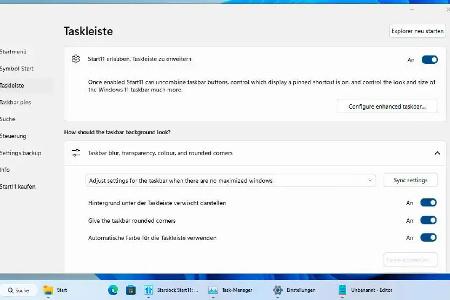 Das Tool Start 11 ermöglicht weitgehende Anpassungen der Windows-Taskleiste, beispielsweise für abgerundete Ecken und die Position auf dem Bildschirm.