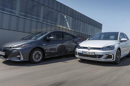 Toyota Prius Plug-in Hybrid, VW Golf GTE Front