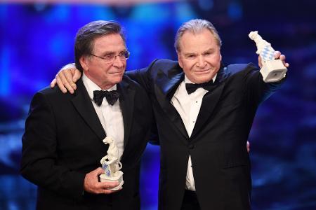 Elmar und Fritz Wepper (l) 2019 bei der Verleihung des Bayerischen Fernsehpreises.