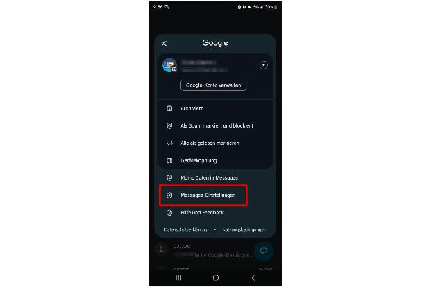 Einstellungen in der Google Messages App öffnen.
