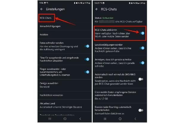 RCS-Chats für alle gängigen Messaging-Funktionen wie Videos, Fotos und Audios aktivieren.