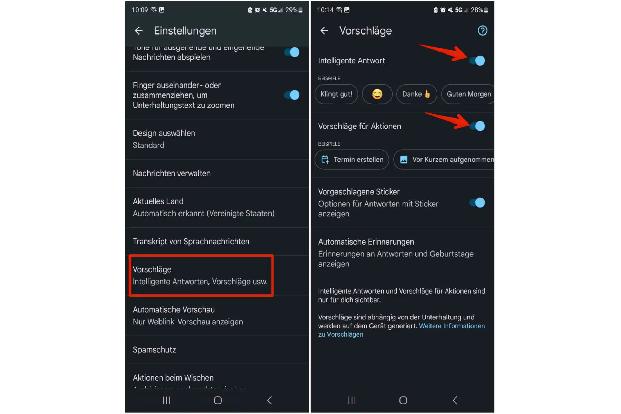 Optional generiert Google Messages smarte Antworten oder Vorschläge für Aktionen.