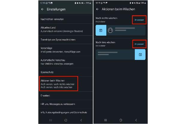 In Google Messages lassen sich Aktionen für das Swipen nach rechts oder links festlegen.