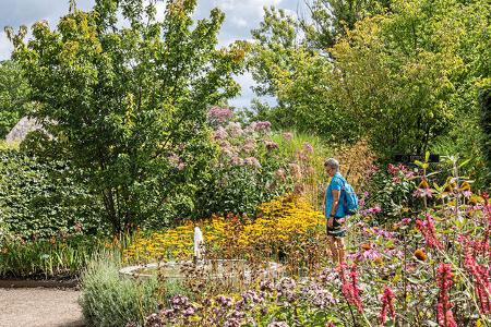 Schloss Egeskov, Schlossgarten, Bunte Blumen, viel grün, sonnig, idyllisch