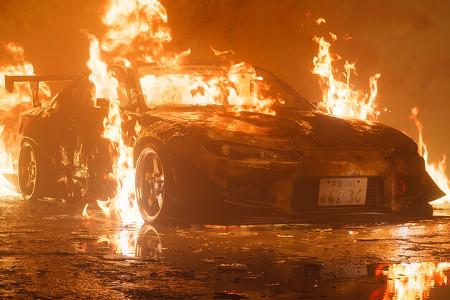 Sportwagen Feuer Flammen Rendering Dizzy Viper