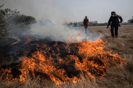 Anwohner versuchen, einen sich nähernden Flächenbrand im mexikanischen Bundesstaat Veracruz unter Kontrolle zu bringen.