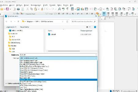 Das Open-Source-Bürosoftware-Paket LibreOffice ermöglicht es im Modul Writer, Textdokumente in verschiedenen Formaten zu speichern, einschließlich der verschiedenen Word-Versionen von Microsoft.