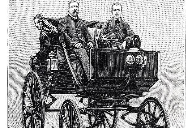 Historische Zeichnung einer Elektrokutsche