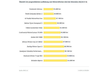 ADAC Winterreifen Test 2024 Ergebnisse Tabelle Dimension 205/55 R16