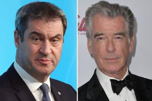 Selfie mit Pierce Brosnan: Markus Söder besucht "Cliffhanger 2"-Set
