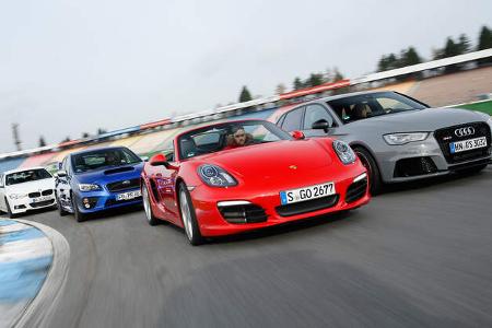 Audi RS 3 Sportback, BMW 335d xDrive, Porsche Boxster, Subaru WRX STI Audi RS 3 Sportback, BMW 335d xDrive, Porsche Boxster, Subaru WRX STI