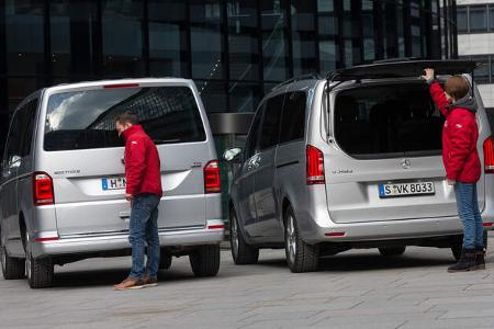 Mercedes V 250 d 4Matic lang, VW Multivan 2.0 TDI 4Motion, Heckansicht