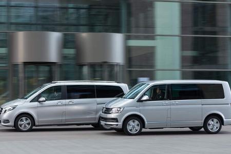 Mercedes V 250 d 4Matic lang, VW Multivan 2.0 TDI 4Motion, Seitenansicht