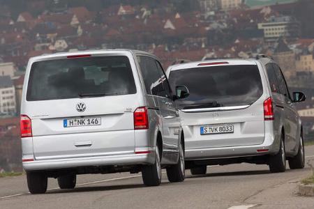 Mercedes V 250 d 4Matic lang, VW Multivan 2.0 TDI 4Motion, Heckansicht