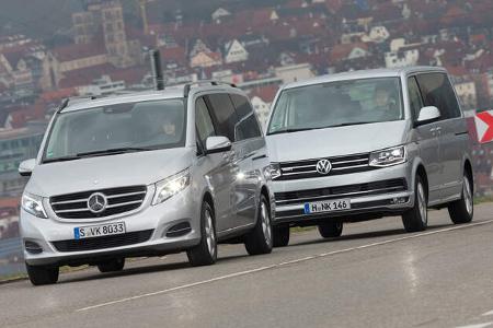 Mercedes V 250 d 4Matic lang, VW Multivan 2.0 TDI 4Motion, Frontansicht