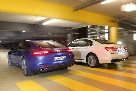 BMW 750d xDrive, Porsche Panamera 4S Diesel, Heckansicht