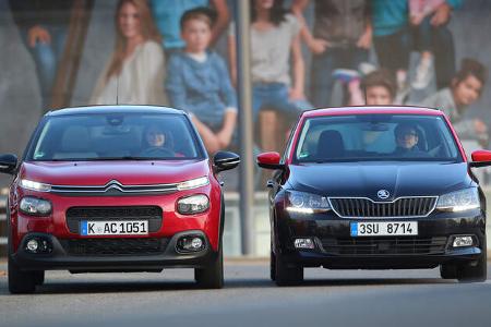 Skoda Fabia 1.4 TDI, Citroën C3 BlueHDi 100, Frontansicht Skoda Fabia 1.4 TDI, Citroën C3 BlueHDi 100, Frontansicht