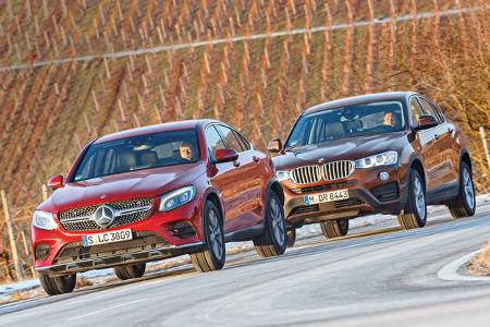 BMW X4 xDrive 28i, Mercedes GLC 300 4Matic Coupé, Frontansicht