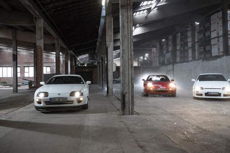 Mazda RX-7, Nissan Skyline, Toyota Supra, Frontansicht