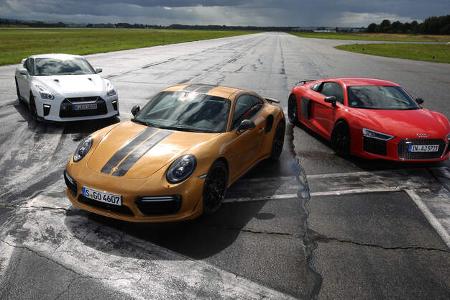 Porsche 911 Turbo S Exclusive 991 Audi R8 V10 Plus Nissan GT-R Test Porsche 911 Turbo S Exclusive 991 Audi R8 V10 Plus Nissan GT-R Test