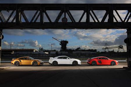 Porsche 911 Turbo S Exclusive 991 Audi R8 V10 Plus Nissan GT-R Test