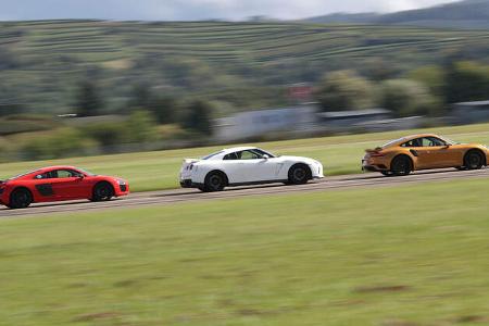 Porsche 911 Turbo S Exclusive 991 Audi R8 V10 Plus Nissan GT-R Test
