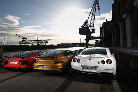 Porsche 911 Turbo S Exclusive 991 Audi R8 V10 Plus Nissan GT-R Test