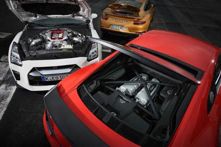 Porsche 911 Turbo S Exclusive 991 Audi R8 V10 Plus Nissan GT-R Test