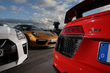 Porsche 911 Turbo S Exclusive 991 Audi R8 V10 Plus Nissan GT-R Test