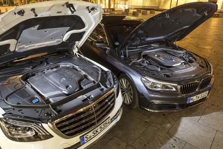 BMW 740i, Mercedes S 450 4Matic, Exterieur, Motor