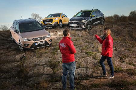 Audi Q2 1.0 TFSI Sport, Kia Stonic 1.0 T-GDI Spirit, Seat Arona 1.0 TSI Xcellence, Exterieur