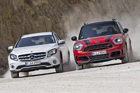 Mercedes GLA 250 4Matic Style, Mini Countryman John Cooper Works All4, Exterieur Mercedes GLA 250 4Matic Style, Mini Countryman John Cooper Works All4, Exterieur