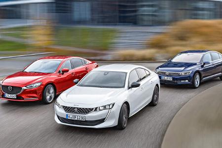ams0419, Vergleichstest, Mazda 6 D 150, Peugeot 508 BLUEHDi 160, VW Passat 2.0 TDI, Exterieur ams0419, Vergleichstest, Mazda 6 D 150, Peugeot 508 BLUEHDi 160, VW Passat 2.0 TDI, Exterieur