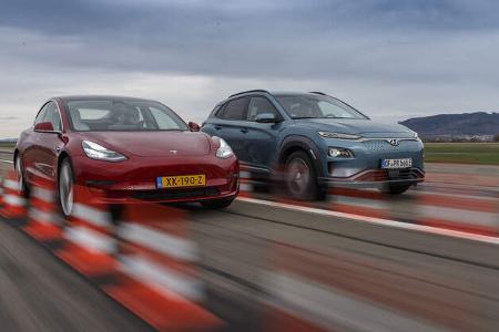 Tesla Model 3, Hyundai Kona