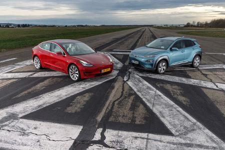 Tesla Model 3, Hyundai Kona