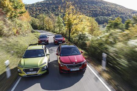 Hyundai Kona 1.0 T-GDI, Mazda CX-3 G 121, Opel Crossland X 1.2 DI, Skoda Kamiq 1.0 TSI, Exterieur