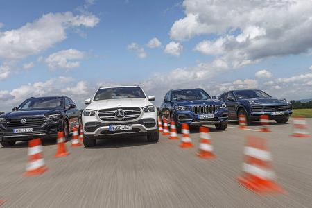 BMW X5 xDrive 40i, Mercedes GLE 450 4Matic, Porsche Cayenne, VW Touareg V6 TSI 4Motion, Exterieur BMW X5 xDrive 40i, Mercedes GLE 450 4Matic, Porsche Cayenne, VW Touareg V6 TSI 4Motion, Exterieur